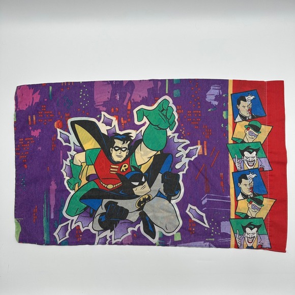 DC Comics Other - Vintage 1995 Batman and Robin Pillowcase DC Comics Joker Two-Face Riddler Purple